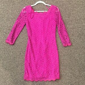 Diane Von Furstenberg Pink Lace Long Sleeve Dress